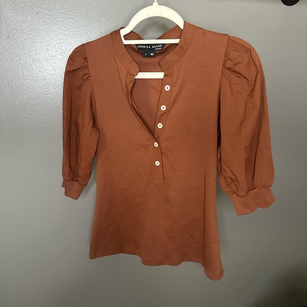 Veronica Beard Terracotta Puff Sleeve Blouse